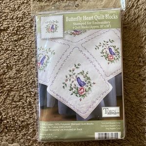 NEW❤️Tobin Home Crafts Stamped Cross Stitch Butterfly Heart Quilt Blocks (6)